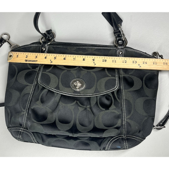 Coach Leah Signature C Turnlock Satchel Tote Handbag Black Jacquard Y2K - Picture 13 of 15